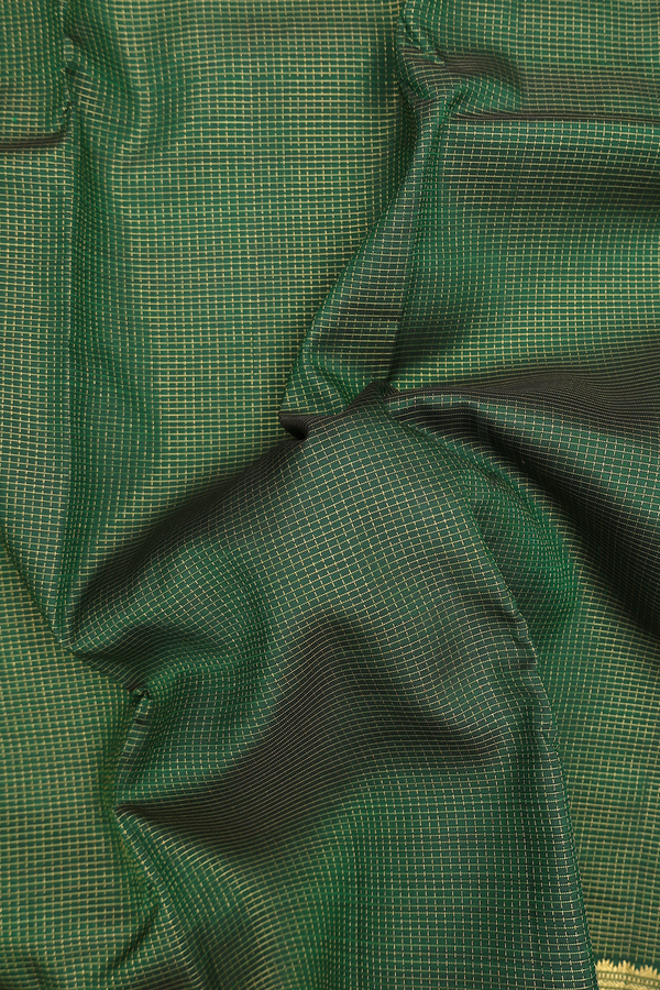 Kanchipuram Silk Saree In Emerald Green With Checks Design