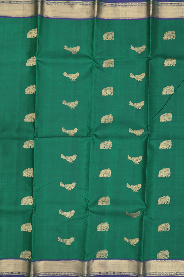 Kanchipuram Silk Saree In Emerald Green With Elephant Buttas