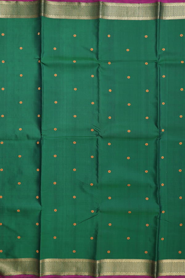 Kanchipuram Silk Saree In Emerald Green With Floral Buttis