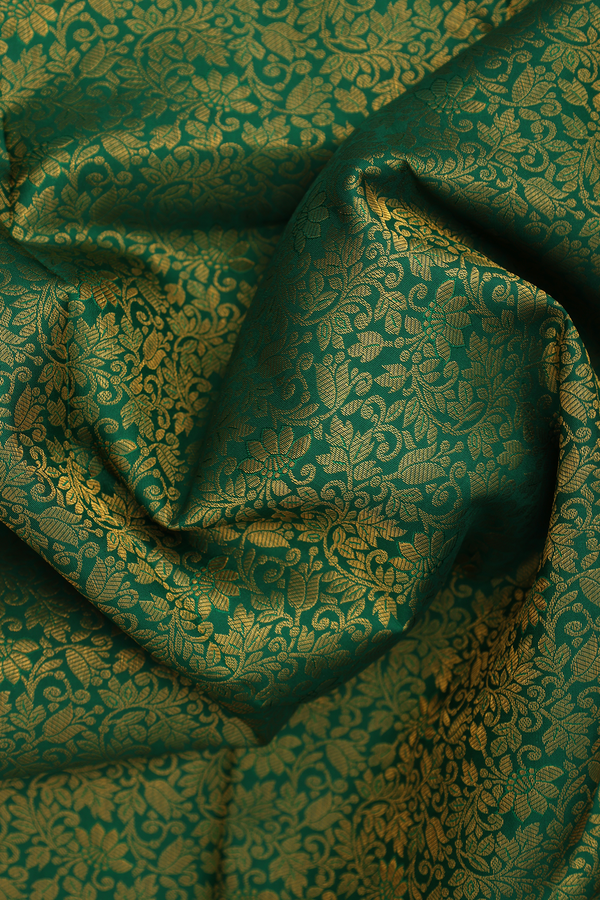 Kanchipuram Silk Saree In Emerald Green With Floral Design