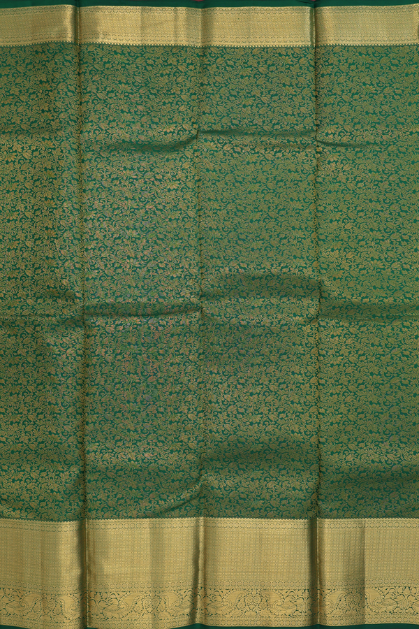 Kanchipuram Silk Saree In Emerald Green With Floral Design