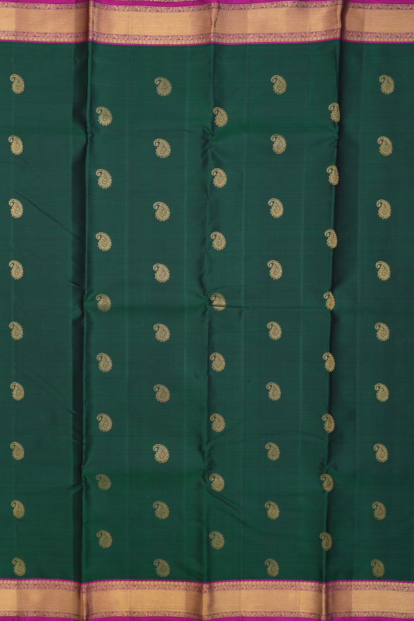 Kanchipuram Silk Saree In Emerald Green With Paisley Buttas