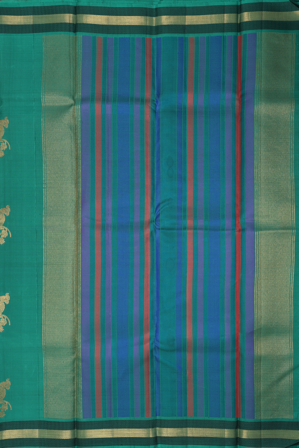 Kanchipuram Silk Saree In Emerald Green With Parrot Motifs