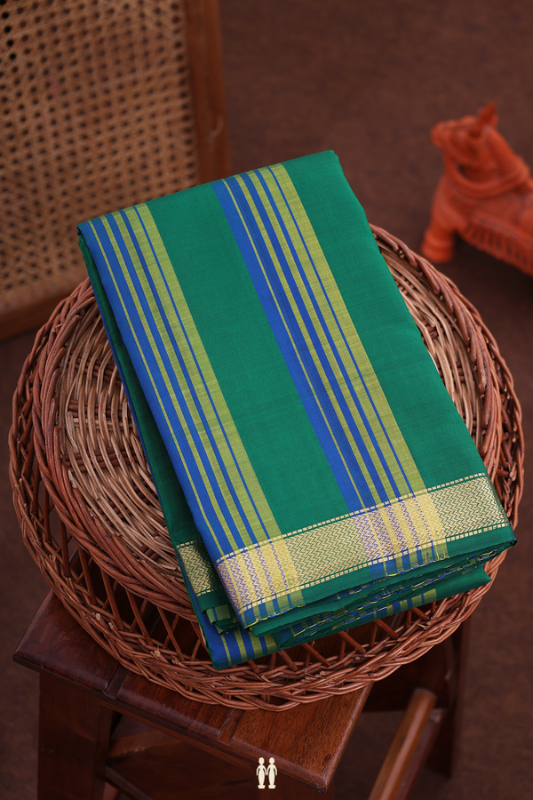 Kanchipuram Silk Saree In Emerald Green With Stripes Design