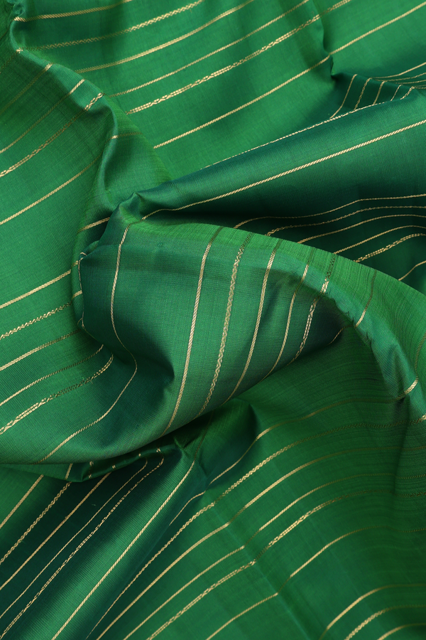 Kanchipuram Silk Saree In Emerald Green With Stripes Design
