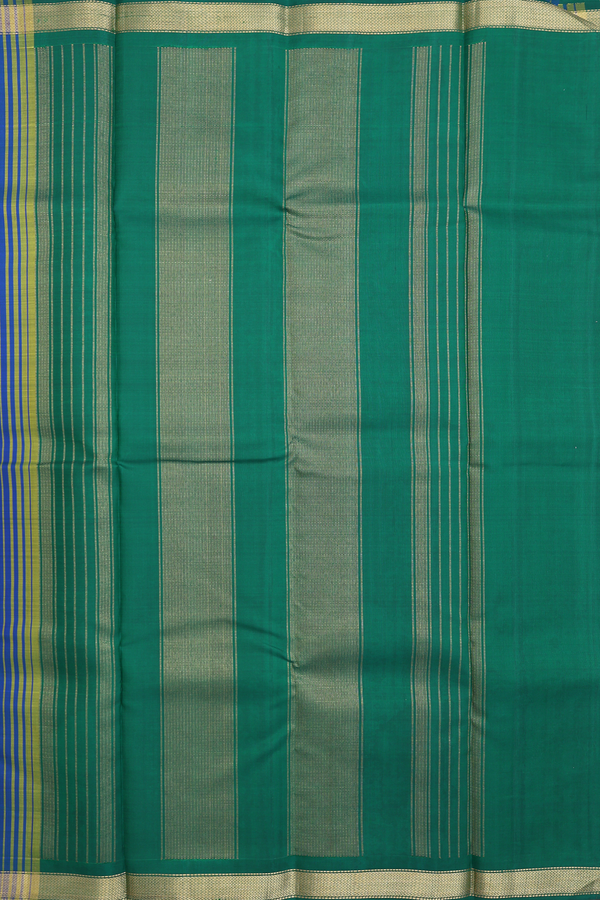 Kanchipuram Silk Saree In Emerald Green With Stripes Design