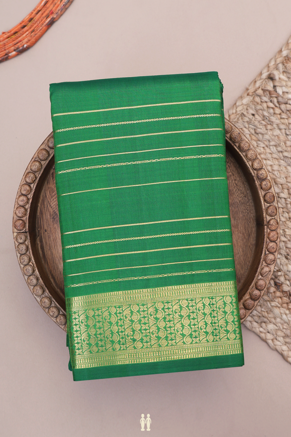 Kanchipuram Silk Saree In Emerald Green With Stripes Design