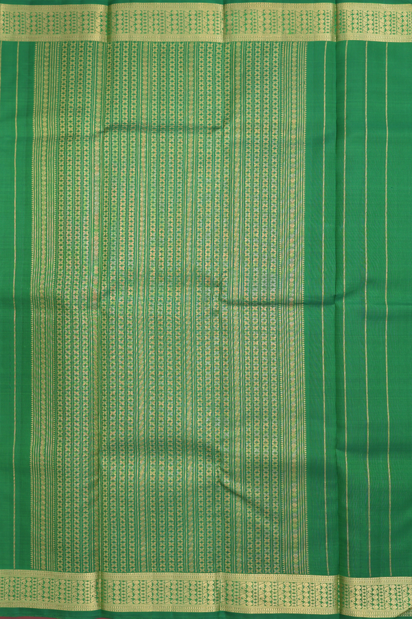 Kanchipuram Silk Saree In Emerald Green With Stripes Design