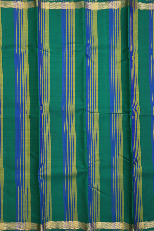 Kanchipuram Silk Saree In Emerald Green With Stripes Design