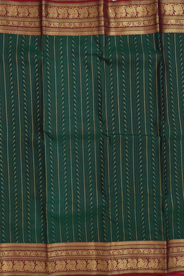 Kanchipuram Silk Saree In Emerald Green With Stripes Design