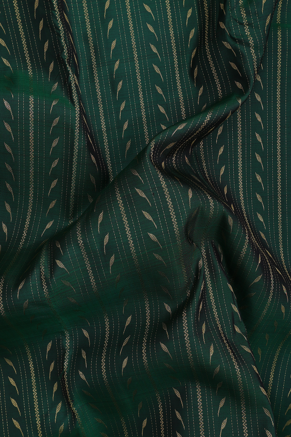 Kanchipuram Silk Saree In Emerald Green With Stripes Design