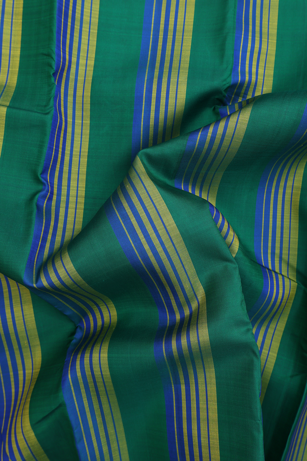 Kanchipuram Silk Saree In Emerald Green With Stripes Design