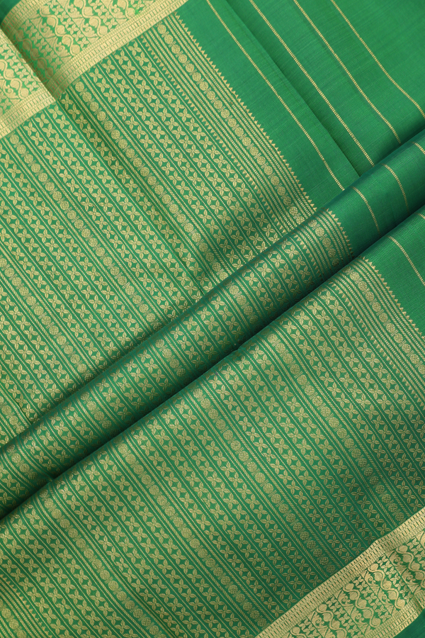Kanchipuram Silk Saree In Emerald Green With Stripes Design