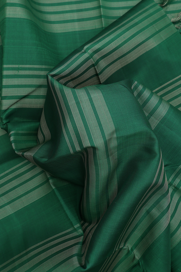 Kanchipuram Silk Saree In Emerald Green With Stripes Design