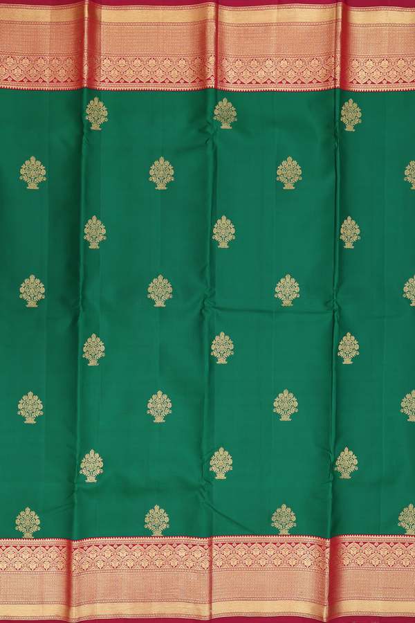 Kanchipuram Silk Saree In Emerald Green With Zari Buttas