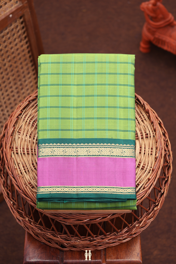 Kanchipuram Silk Saree In Fern Green With Checks Design