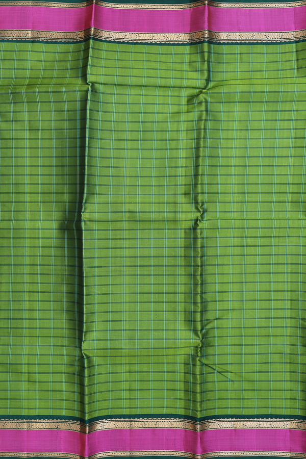 Kanchipuram Silk Saree In Fern Green With Checks Design