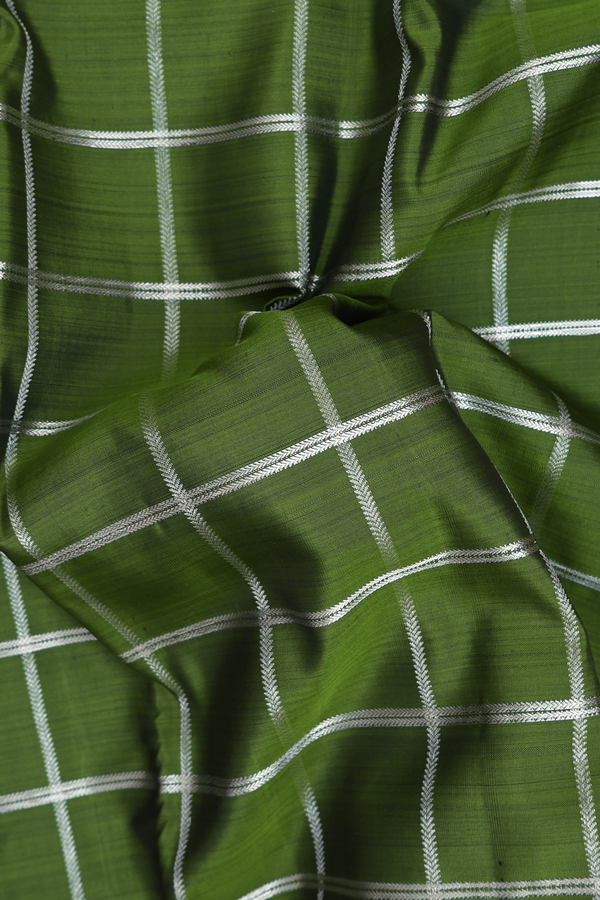 Kanchipuram Silk Saree In Fern Green With Checks Design