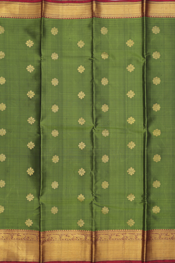 Kanchipuram Silk Saree In Fern Green With Floral Buttas
