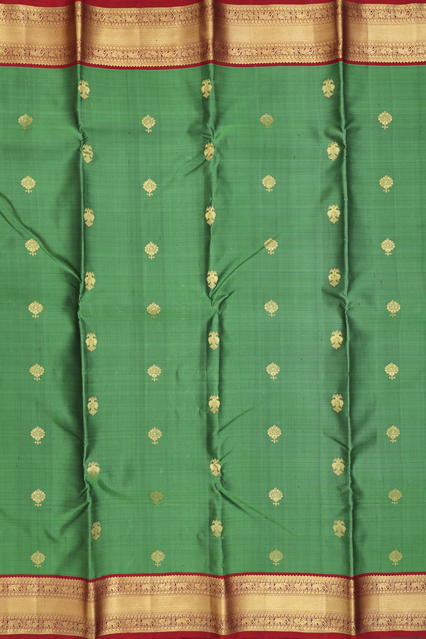Kanchipuram Silk Saree In Fern Green With Floral Buttas