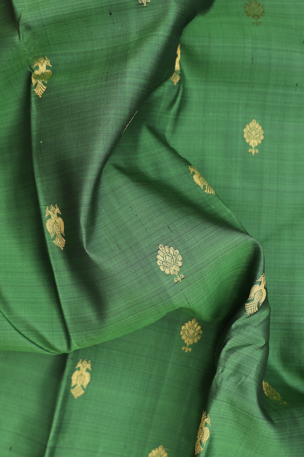 Kanchipuram Silk Saree In Fern Green With Floral Buttas