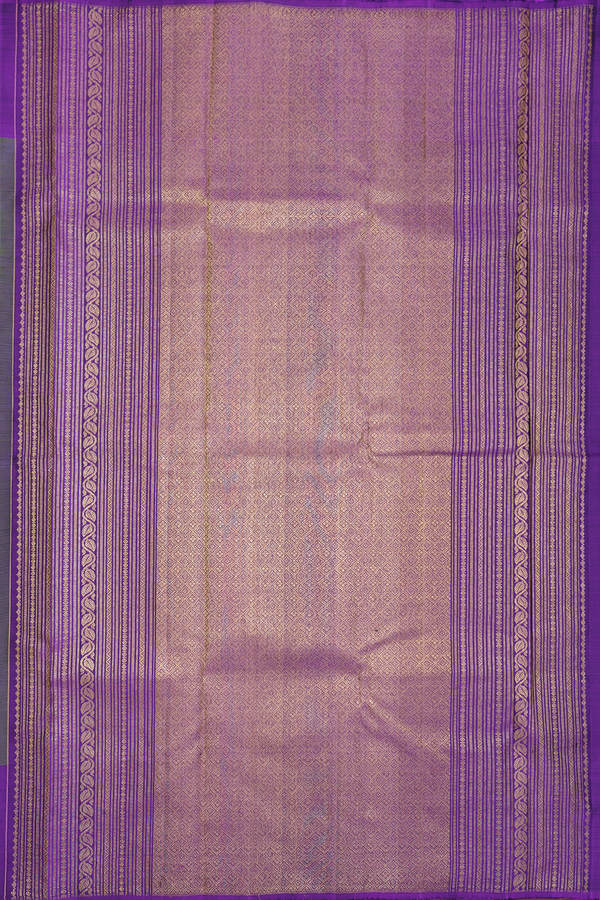 Kanchipuram Silk Saree In Olive Green With Floral Buttis