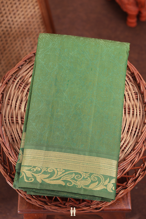Kanchipuram Silk Saree In Fern Green With Jacquard Pattern