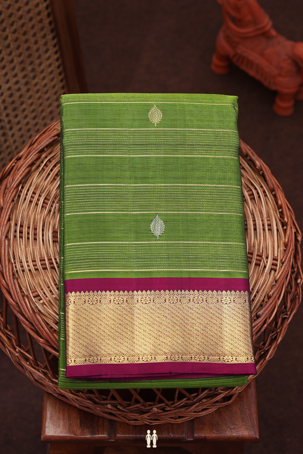 Kanchipuram Silk Saree In Fern Green With Stripes Design