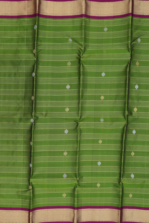 Kanchipuram Silk Saree In Fern Green With Stripes Design