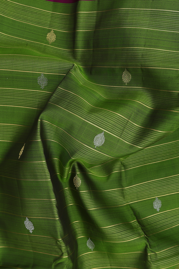 Kanchipuram Silk Saree In Fern Green With Stripes Design