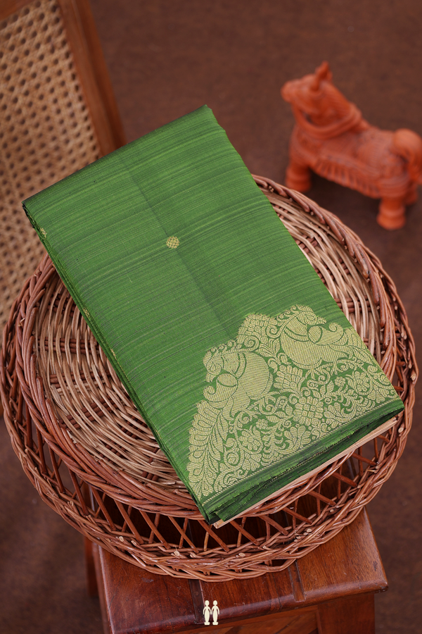 Kanchipuram Silk Saree In Fern Green With Zari Buttas