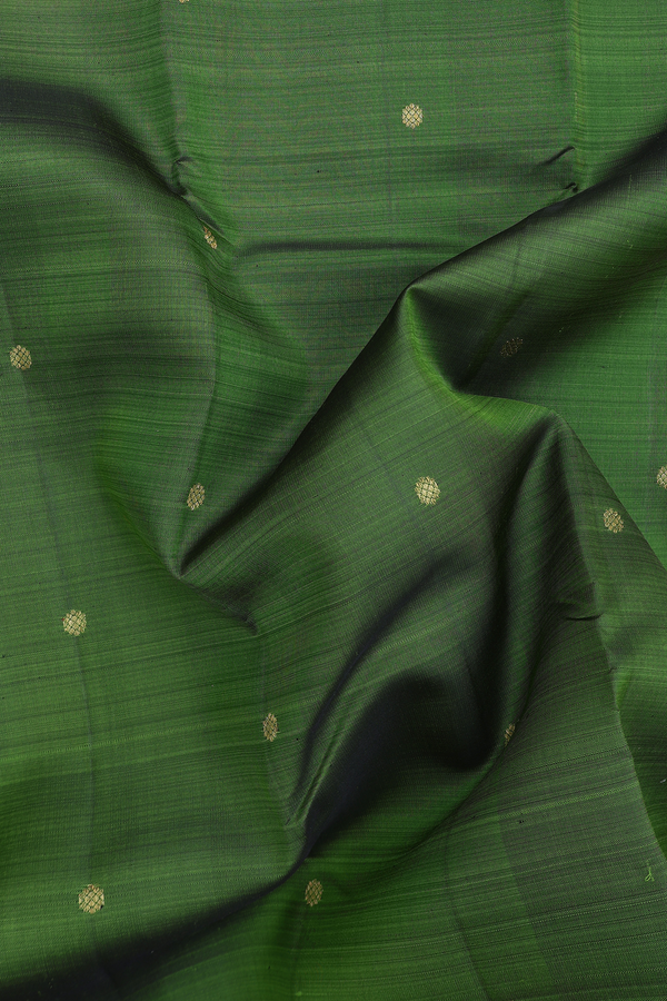 Kanchipuram Silk Saree In Fern Green With Zari Buttas