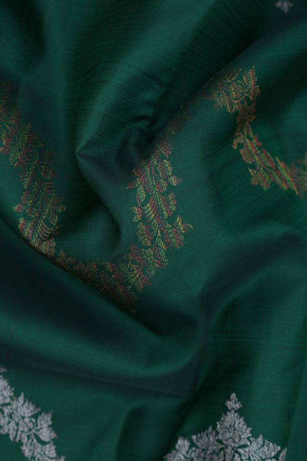 Kanchipuram Silk Saree In Forest Green With Allover Design