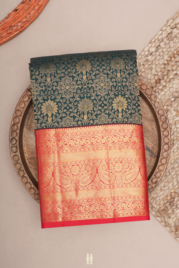 Kanchipuram Silk Saree In Forest Green With Brocade Design