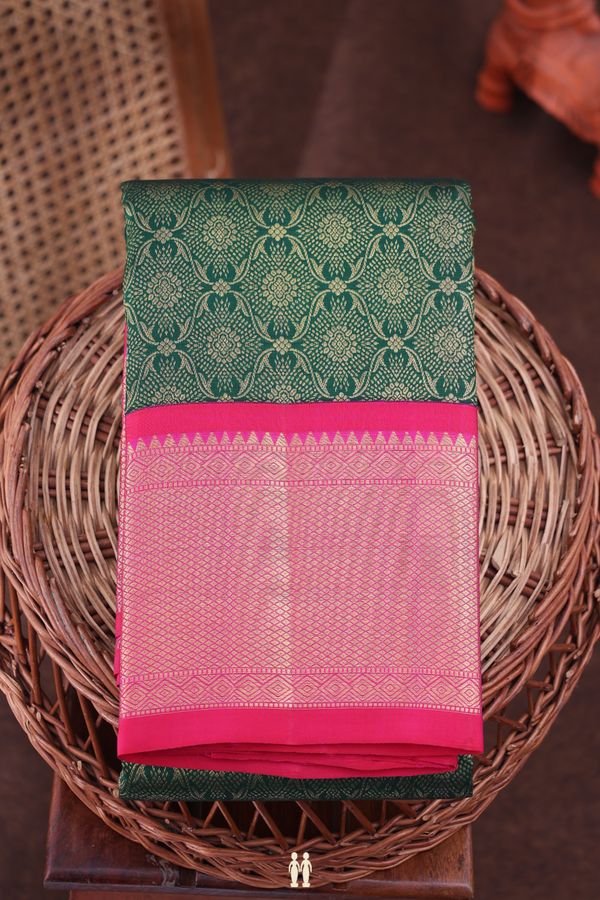 Kanchipuram Silk Saree In Forest Green With Brocade Design