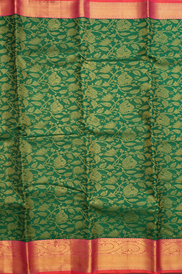 Kanchipuram Silk Saree In Forest Green With Brocade Design