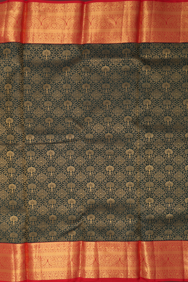 Kanchipuram Silk Saree In Forest Green With Brocade Design