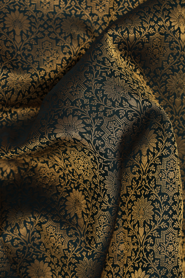 Kanchipuram Silk Saree In Forest Green With Brocade Design