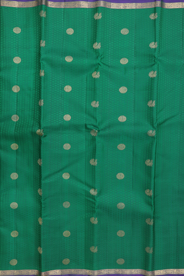 Kanchipuram Silk Saree In Forest Green With Chakram Buttas