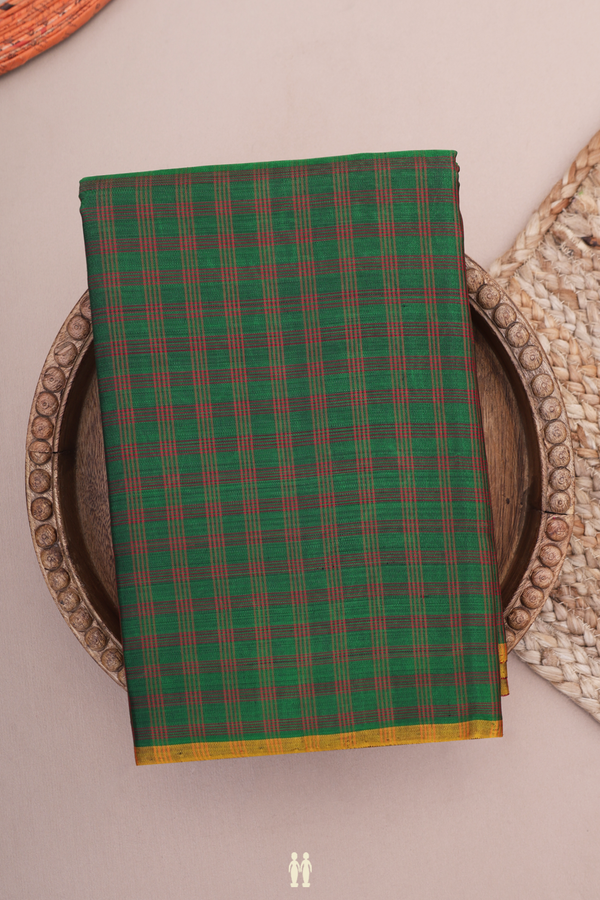 Kanchipuram Silk Saree In Forest Green With Checks Design