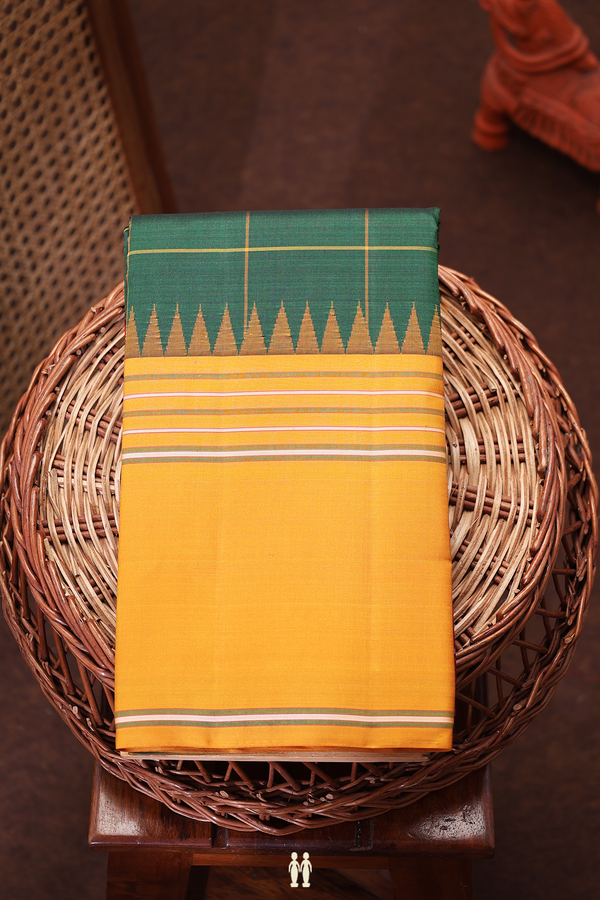 Kanchipuram Silk Saree In Forest Green With Checks Design