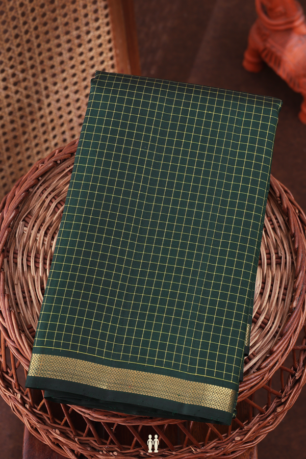Kanchipuram Silk Saree In Forest Green With Checks Design