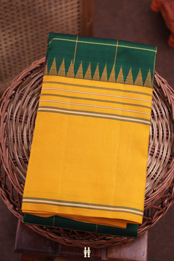 Kanchipuram Silk Saree In Forest Green With Checks Design