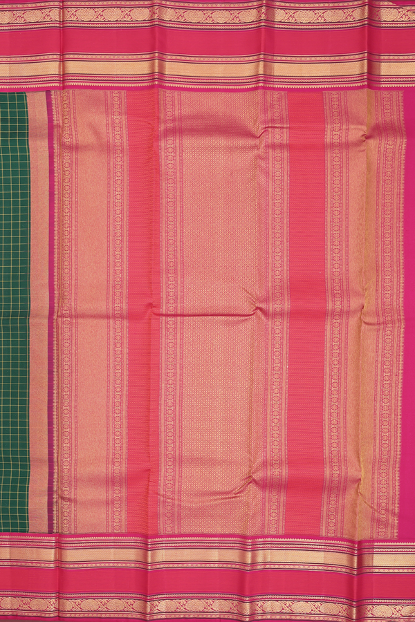 Kanchipuram Silk Saree In Forest Green With Checks Design
