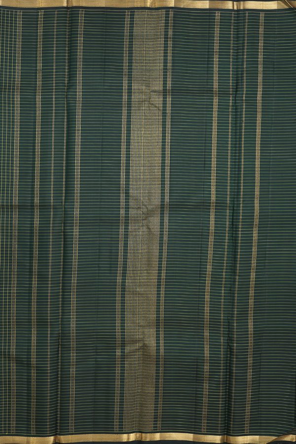 Kanchipuram Silk Saree In Forest Green With Checks Design