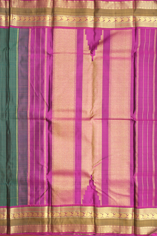 Kanchipuram Silk Saree In Forest Green With Checks Design