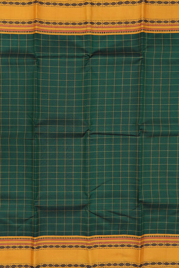 Kanchipuram Silk Saree In Forest Green With Checks Design