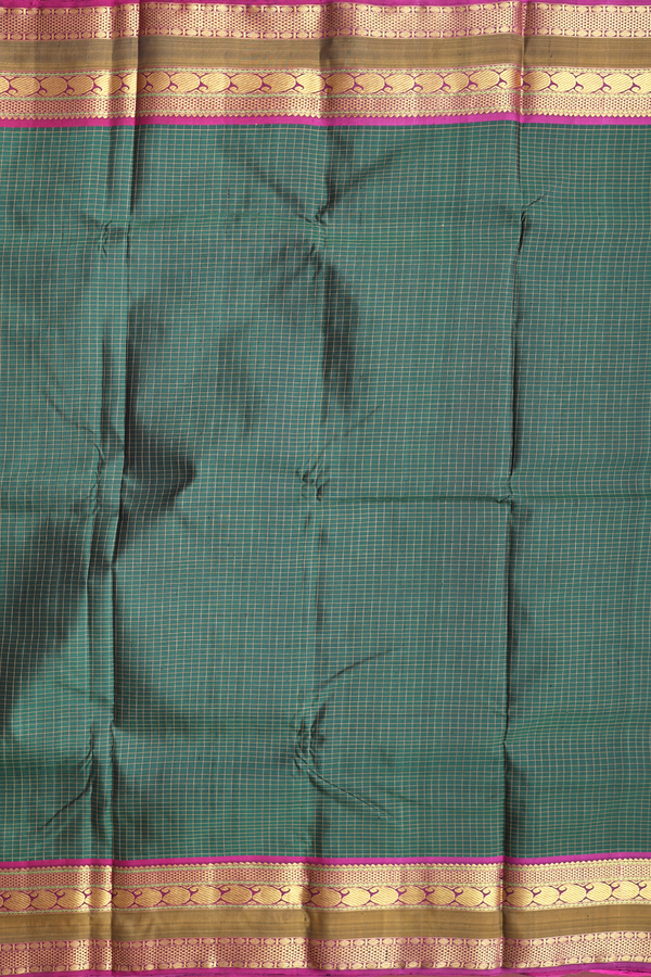 Kanchipuram Silk Saree In Forest Green With Checks Design