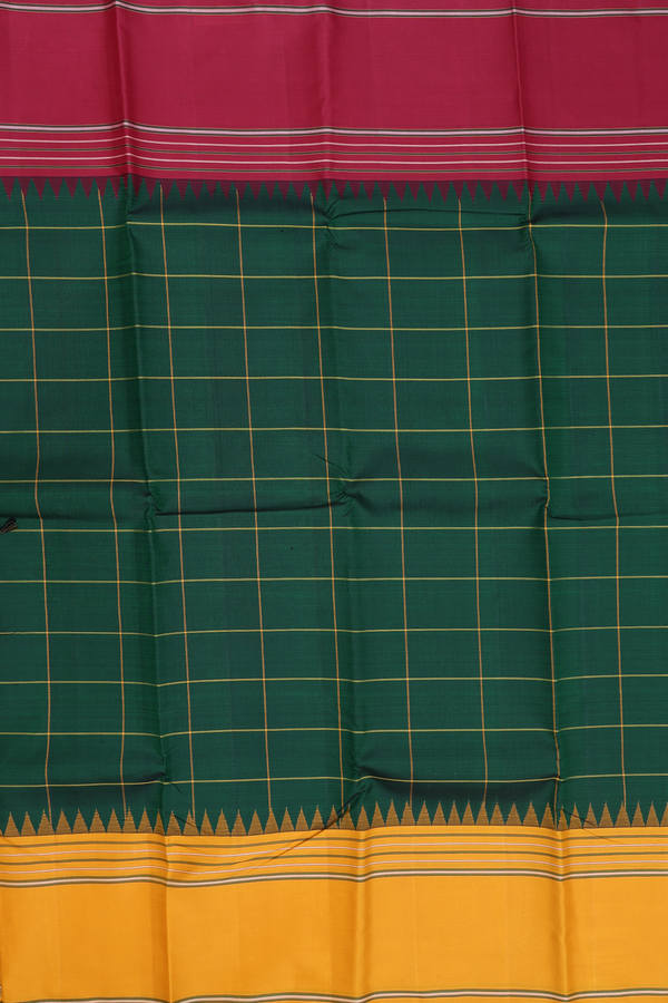 Kanchipuram Silk Saree In Forest Green With Checks Design