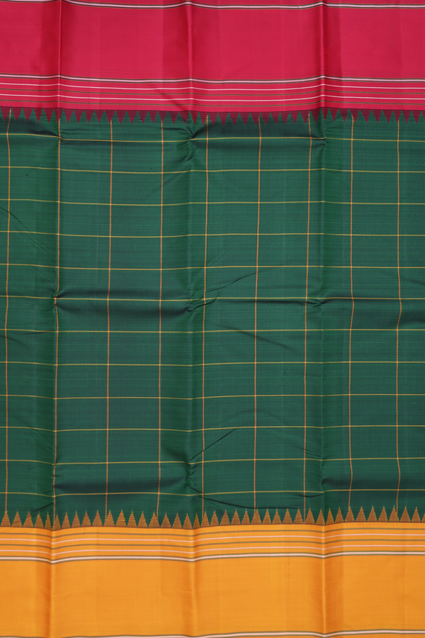 Kanchipuram Silk Saree In Forest Green With Checks Design